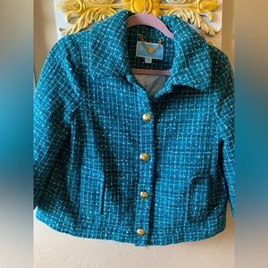 Draper James tweed blazer blue green size 6